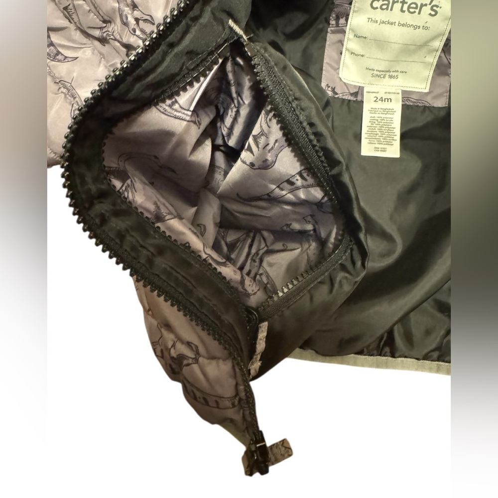 Carter's Packable Hooded Puffer Jacket - Dinosaur Pattern - Picture 4 of 6